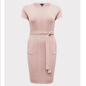 MAUVE PINK SWEATER KNIT SELF TIE SHIFT DRESS
